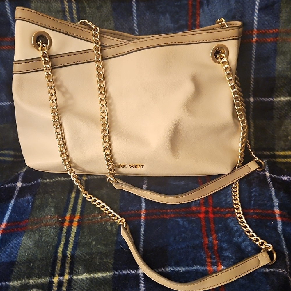 Nine West Beige Shoulder Bag with Gold Chain